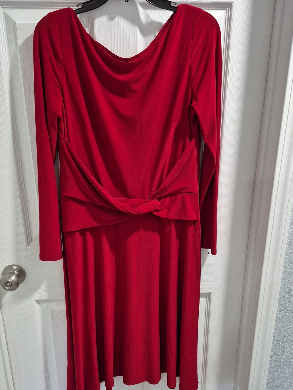 Chaps Red Long-Sleeve Knot-Waist Midi Dress